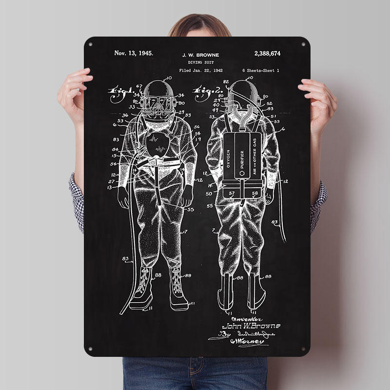 1945년 다이빙 수트 특허 금속 포스터 맞춤형 벽 장 - Retro Gaming At Home 리뷰 및 가격